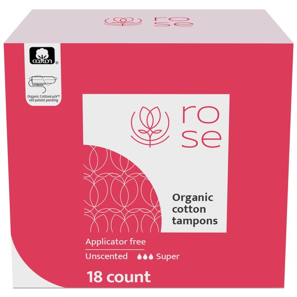 Rose Organic Tampons - Super, Non Applicator, 100% Organic Cotton
