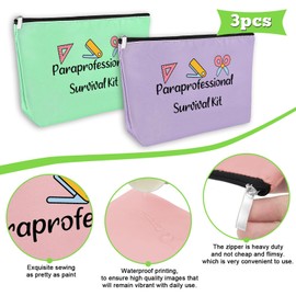 3 Pack Paraprofessional Gifts Teacher Appreciation Gifts 3PCS Makeup Bags Paraeducator Cosmetic Pouch 3 Pieces Cosmetic Bag Para Teacher Presents Birthday Graduation Presents for Counselor Tutor