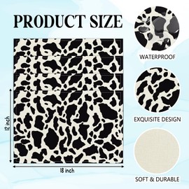 Black and White Cow Print Mats Set of 4 Waterproof Placemats, Vintage Washable Placemats, Heat Resistant Non-Slip Place Mats for Indoor Outdoor Decoration, Dinner Kitchen Party Holiday Décor-011