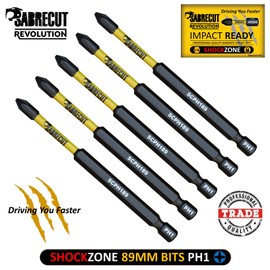 5 x SabreCut SCPH189_5 89mm PH1 Magnetic Impact Screwdriver Driver Bits Set Phillips Heavy Duty Compatible with Dewalt Milwaukee Bosch Makita and More
