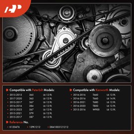 A-Premium Heavy-Duty Serpentine Drive Belt Compatible with Kenworth T660 2016, T680 2016-2021, T800 2016-2021 2023, W900 2015-2016 & Peterbilt 365, 367, 384, 567, 579, 587, L6 12.9L
