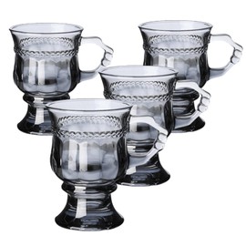 Vintage Irish Coffee Mugs, Crystal Clear Irish Coffee Glass with Handle, Footed Stem Base, Heat Resistant, Heavy Duty Cups for Hot Chocolate, Tea, Coffee, 4pcs gray