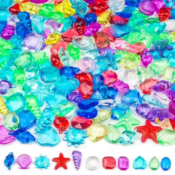 180 Pcs Sensory Bin Filler Include 100 Plastic Gemstones &