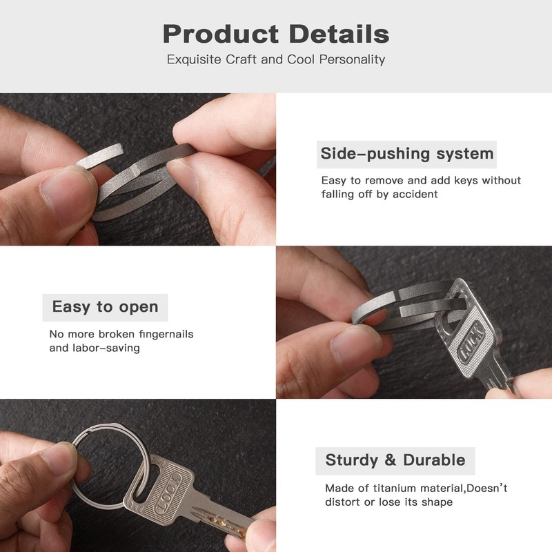 TISUR Titanium Key Rings for Keychain, Side-Pushing key chain rings