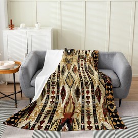 jejeloiu Tan Southwestern Fuzzy Blanket Twin 60"x80" Geometric Flannel Fleece Throw Blanket Tribal Native American Indian Design Vinatge Bed Blanket Exotic Style Stripe Line Plush Blanket