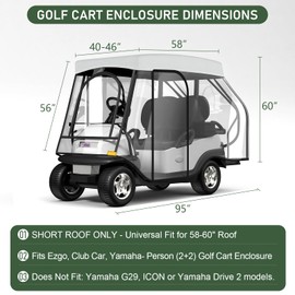 Rosefray Golf Cart Enclosure - 2+2 Drivable Rain Cover for Short Roof 58" EZGO, Club Car - Durable Door Zipper, 4-Sided Clear Windows - Gray (4 Seater)