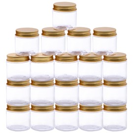 NVGFTG Pack of 20 Cream Jars for Filling, 60 ml Ointment Jars, Transparent Jars with Lid and Label, Cream Jar, Empty Transparent Jar for Cream, Ideal for Make-Up, Ointments, Lotions (Gold)
