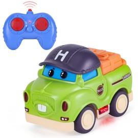 Highttoy Remote Control Car Toys for 1 2 3 Year Olds, Cartoon Remote Control Toy Car for Toddlers Kids 2.4GHz 4-Channel Mini RC Car Toy Gifts for 1 2 3 Year Old Boys Girls, Green