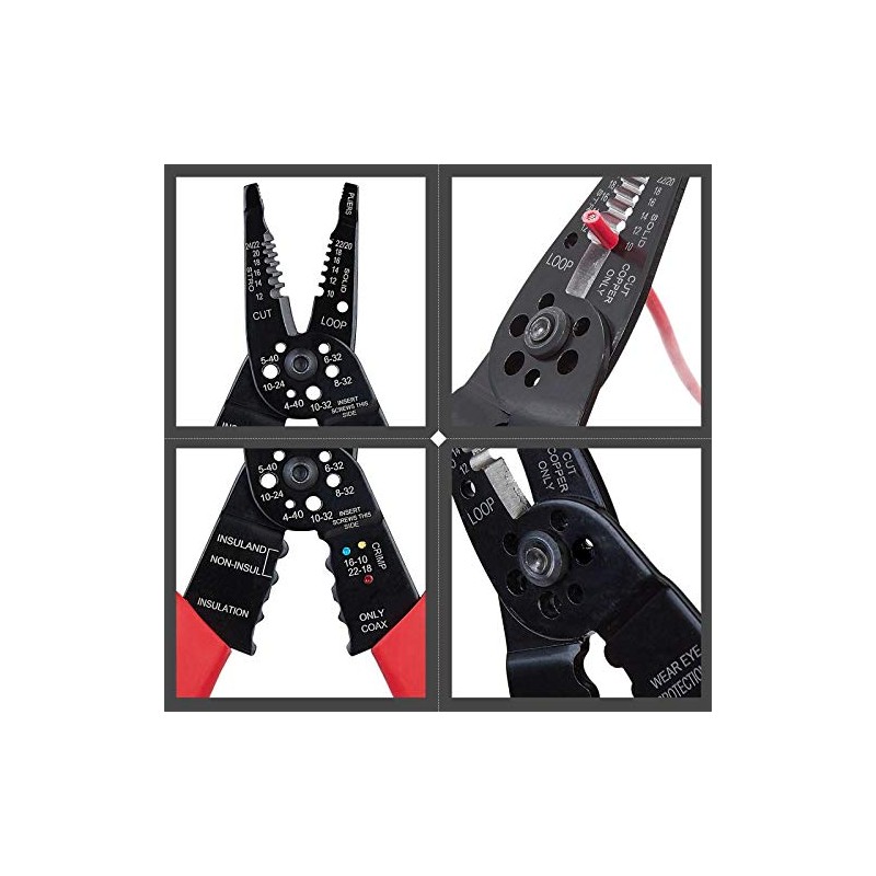 WGGE WG-015 Professional 8-inch Wire Stripper/Crimping Tool, Cable Cutter/Crimper, Wiring