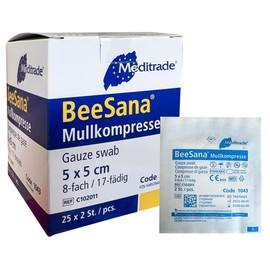 HansaGT Medical Sterile Kompressen 5x5 cm 50 St??ck Nicht klebende Wundauflagen, Mullkompressen Steril 8 Lagen Verbandsmaterial, Wundkompressen zur Wundversorgung Blutabsorbtion und Sekretaufnahme (5 x 5 cm)