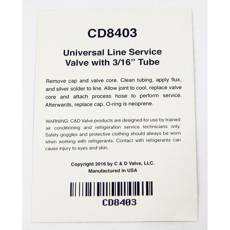 C&D Copper Tube Access Valve 3/16 CD8403 Package of 6