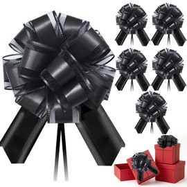 6PCS Pull Bows for Gift Wrapping, 6 Inches Gift Ribbon for Flower Bouquet, Presents Baskets, Easy to Use Birthday Party Decor (Black)