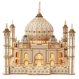 3D Wooden Puzzles for Adults 388pcs LED Light Taj Mahal Castle DIY Wooden Assembly Kit for Teens Home Decor