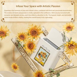 Mrbin Metal Compost Bin Countertop with Lid, Hanging Trash Can for Kitchen Cabinet Door, Wall Mounted Indoor Recycle Basket Food Waste Scrap Dustbin for Kitchen Under Sink with Inner Bucket, Sunflower