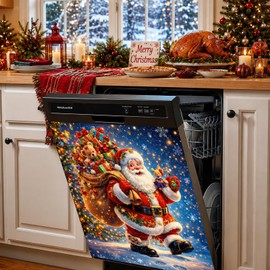 Santa Claus Dishwasher Cover Magnet, 23.03 x 25.59 in Christmas Dishwasher Magnetic Cover, Dishwasher Decorative Magnet, Dishwasher Magnet Cover for Kitchen Decor