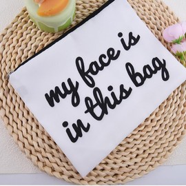 My Face is in This Bag Cosmetic Travel Bag for Teen Girls Makeup Bag for Girls Canvas Make Up Organizer Pouch with Zipper Travel Cosmetic Pouches for Women Compact