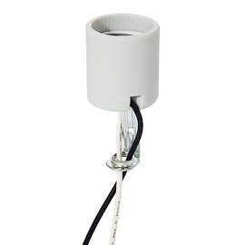 B&P Lamp® Keyless Unglazed Porcelain Medium Base E26 Socket with an Aluminum Screw Shell, 18 Inch Long Wire Leads, and 1/8IP Hickey