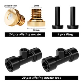 Misting Nozzles Kit Include 24 Pcs Misting nozzle 20 Pcs Misting 4 Pcs Plug nozzle tees for Outdoor Spray Cooling System (48 Pieces)