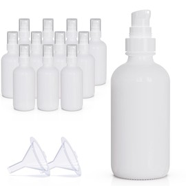 12Pack 4oz White Glass Pump Bottle with Pump Dispenser,120ml Small Dispenser, Travel Size Refillable Botttles For Lotions,Sercums,Essential Oils