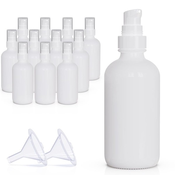 12Pack 4oz White Glass Pump Bottle with Pump Dispenser,120ml Small