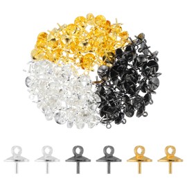 PATIKIL 8mm Cup Eye Pins, 150 Pcs Screw Eye Pins Pearl Pegs Bail Pendant with Cap for Earrings Half Drilled Beads Jewelry Making, Gold Tone/Silver Tone/Black
