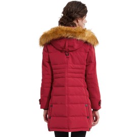 Orolay Women's Hooded Slim Puffer Jacket Quilted Mid Length Winter Down CoatRed XL
