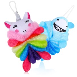 LALAFINA Cute Bath Sponges for Pack Shower Loofah Sponge Bath Scrubbers Unicorn Shark Theme
