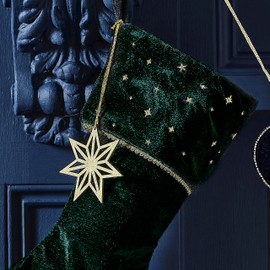 Ginger Ray Green Velvet Embroidered Christmas Stocking with Charm Fireplace Decoration