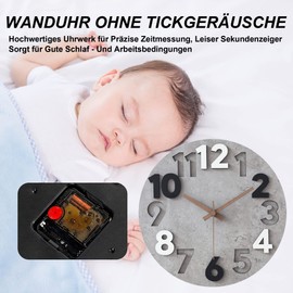 Sinsoledad 30 cm Large Wall Clock Without Ticking Noises Modern Wood 3D Wall Clocks for Living Room Bedroom Kitchen (Grey)