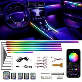 Acrylic Interior Car LED Strip Lights,Colorful 6-in-1 Car Ambient Lighting Kit, with Wireless APP Control, 622 LED Fiber Optic Strip Lights for Cars, Supports Neon Sync with Music DIY Mode.