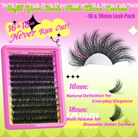 Fluffy Lash Clusters 16-18MM Cluster Lash Extensions 240pcs Volume Cluster Lashes Eyelash Extensions Lash Refill Pack D Curl Individual Lashes Thick Eyelash Clusters DIY at Home by FOINEMYED