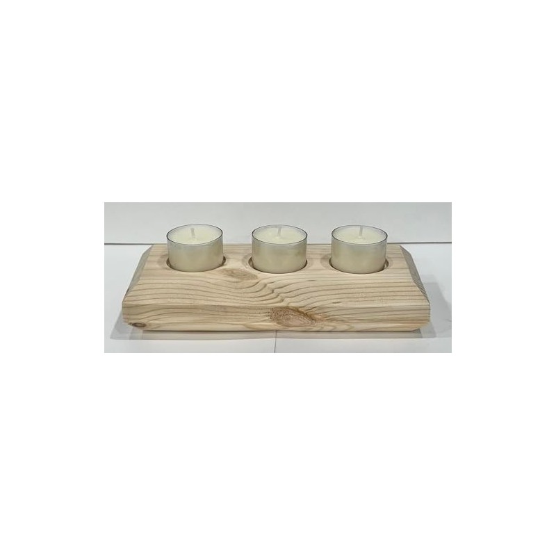 Wooden 3 Tea Light Candle Holder, 8 Inches (Natural Wood,