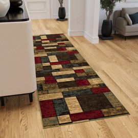 Ottomanson 3x10 Non Slip Rubber Back Boxes Runner Rug for Hallway, Bedroom, Kitchen, 2'7" x 9'10", Multicolor