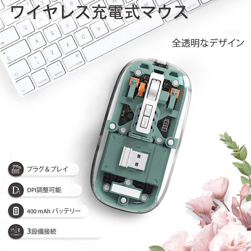 Transparent Mouse, 2.4G USB, Wireless, Bluetooth, Quiet, Type-C Charging, 4DPI,