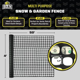 BOEN 4' x 50' Black Temporary Fencing, Mesh Snow Fence, Plastic, Safety Garden Netting, Above Ground Barrier, for Deer, Kids, Swimming Pool, Silt, Lawn, Rabbits, Poultry, Dogs