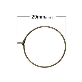 Copper Wine Glass Charm Hoops Circle Ring Charms Pendants by KARMELLING, 200PC/Pack, Antique Bronze, 29mm x25cm(1-1/8" x1)