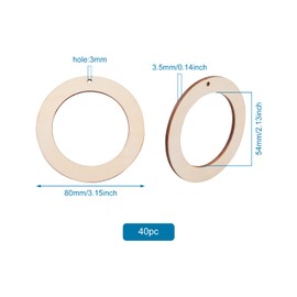 Fashewelry 40pcs 80mm Natural Wooden Ring Unfinished Donut Hollow Link Ring Round Disc Circle Wood Pendant Dangle Loose for Earring Macrame Jewelry Christmas Home Decor Hole: 3mm