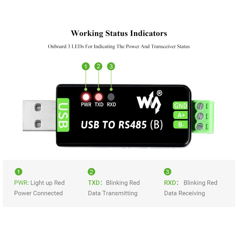 Wonrabai Industrial USB to RS485 Bidirectional Converter with Original CH343G,