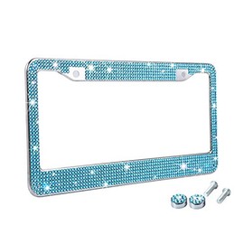 TZARROT Blue Rhinestone Bling License Plate Frames for Women, Metal Rust-Proof License Plate Cover Bling Car Accessories for Women Man