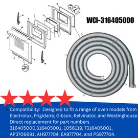Compfit Oven Door Gasket with 16 Clips - Fits Frigidaire, Kenmore, Tappan, Gibson, Crosley - Replaces 316405000, 316405001, AP3706691 (Fiberglass)