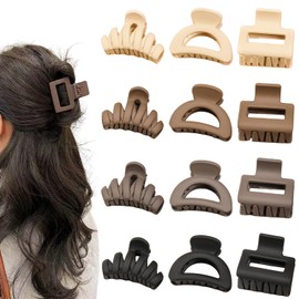 12 Pack Hair Claw Clips, Small Claw Clips for Thin Hair, 3 Styles Double Row Hair Clips, Matte Non-slip Hair Claw for Women & Girls - Perfect Match any Outfit