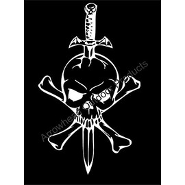 Stickers Decals Funny (Color RED) Skull Cross Bones and Sword Vinyl Decal Sticker Car Truck Made in USA