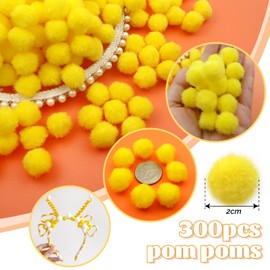TOAOB 300 Pieces Pompoms 20 mm Small Yellow Pompom Fluffy Plush Set Balls Art Bobble for Funny DIY Creative Crafts