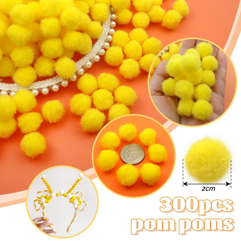 TOAOB 300 Pieces Pompoms 20 mm Small Yellow Pompom Fluffy