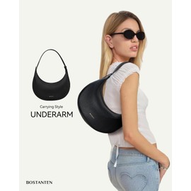 BOSTANTEN Crescent Shoulder Bag for Women Trendy Crossbody Hobo Purse Vegan Leather Clutch Handbag Adjustable Strap, Black Small