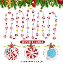 18 Feet Christmas Candy Garland Peppermint Candy Bead Garland for Fireplace Christmas Tree Decorations Multicolor Xmas Candyland Ornament Christmas Hanging Beads Garland (Simple Style)