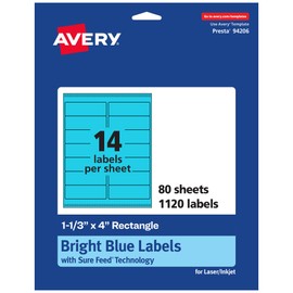 Avery Printable Rectangle Labels, Sure Feed Technology, 1-1/3" x 4", Bright Blue Labels, Laser/Inkjet Printable, 1,120 Total, Great for Mailing and Packaging