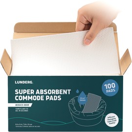 Lunderg Super Absorbent Commode Pads - Medical Grade Value Pack 100 Count - for Disposable Bedside Commode Liners, Adult Chairs, Portable Buckets & Camping Toilet Bags - Unscented