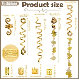 48Pcs Hair Jewelry for Braids, Spiral Crystal Stone Hair Braid Accessories, Gold Silver Hair Spirals Metal Charms Dreadlock Hair Accessories for Men Women Braids Decoration