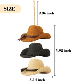 Cool Creative Cowboy Hat Car Hanging Ornament,Bowknot Brown Country Hat Rear View Mirror Decoration, Swinging Cute Sunflower Car Accessories (Three Colour)